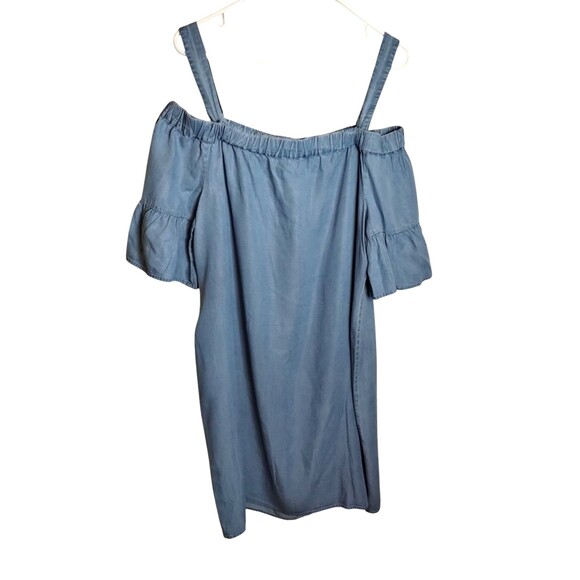 Westport Off the Shoulder Dress Chambray Ruffle Bell Sleeve Denim 14 - Picture 5 of 8